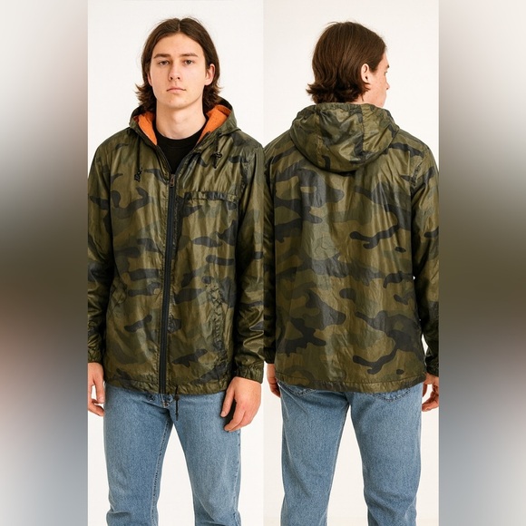 The Camo Poly Mesh Lined Windbreaker by Beautiful Giant Camouflage Hooded Jacket - Picture 1 of 5
